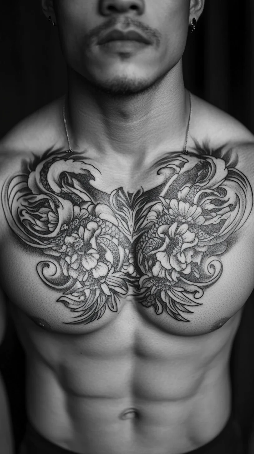 Bold Black Ink: A Striking Dragon and Floral Tattoo for a Fierce Look