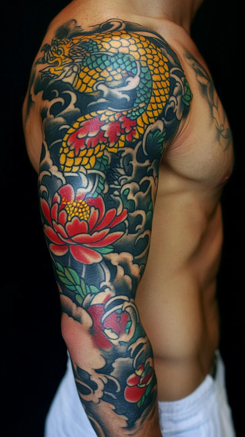 Bold Dragon and Floral Tattoo: A Stunning Statement of Strength and Beauty