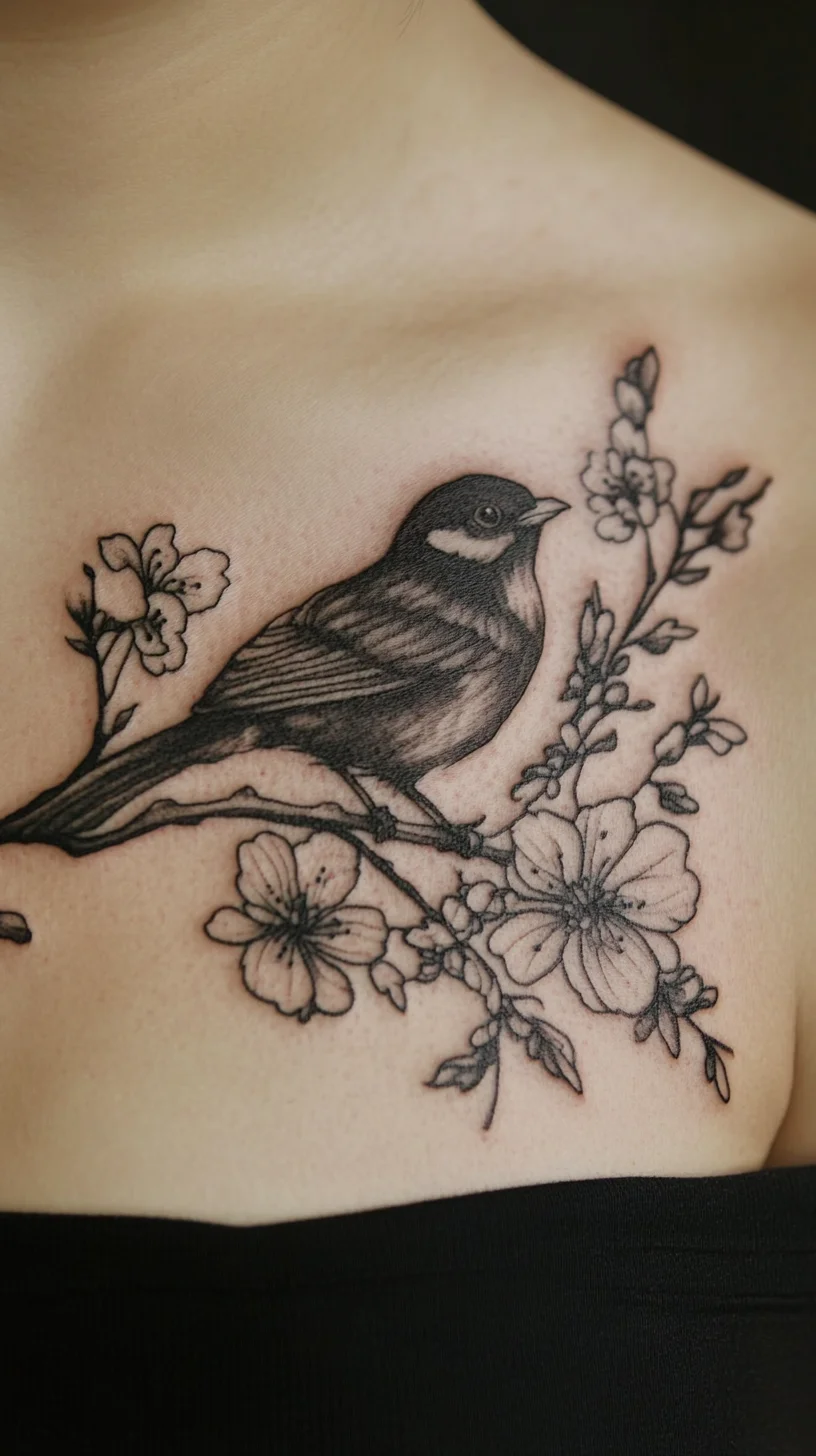 Captivating Bird and Blossom Tattoo: A Harmonious Tribute to Nature