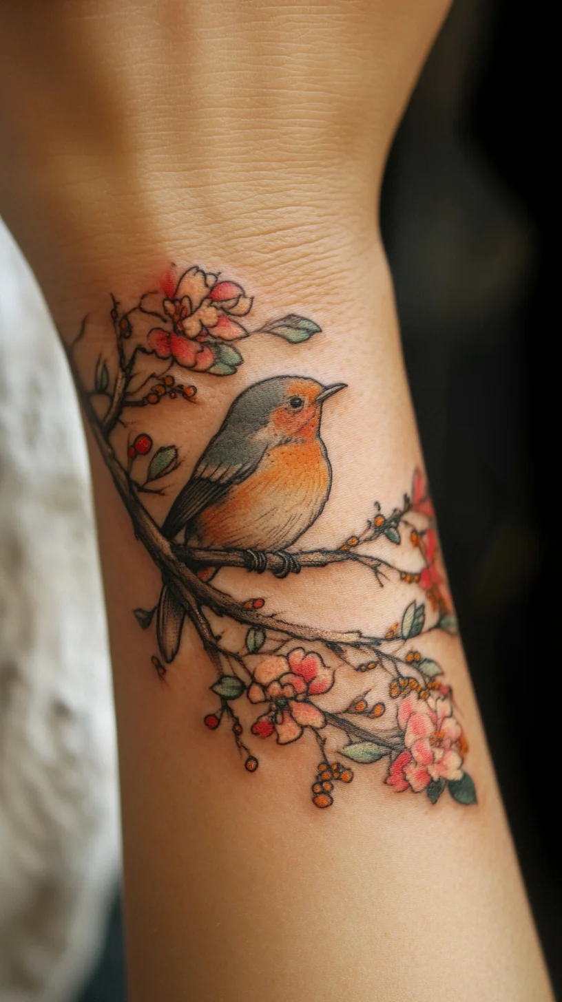 Captivating Bird & Blossom Tattoo: A Whimsical Touch of Nature on Your Skin