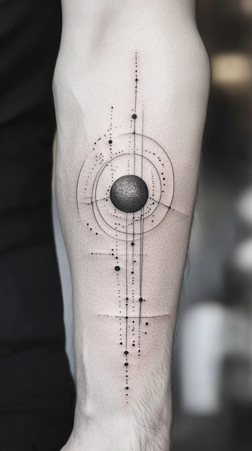 Celestial Geometry: A Stunning Black Ink Tattoo Inspired by the Cosmos