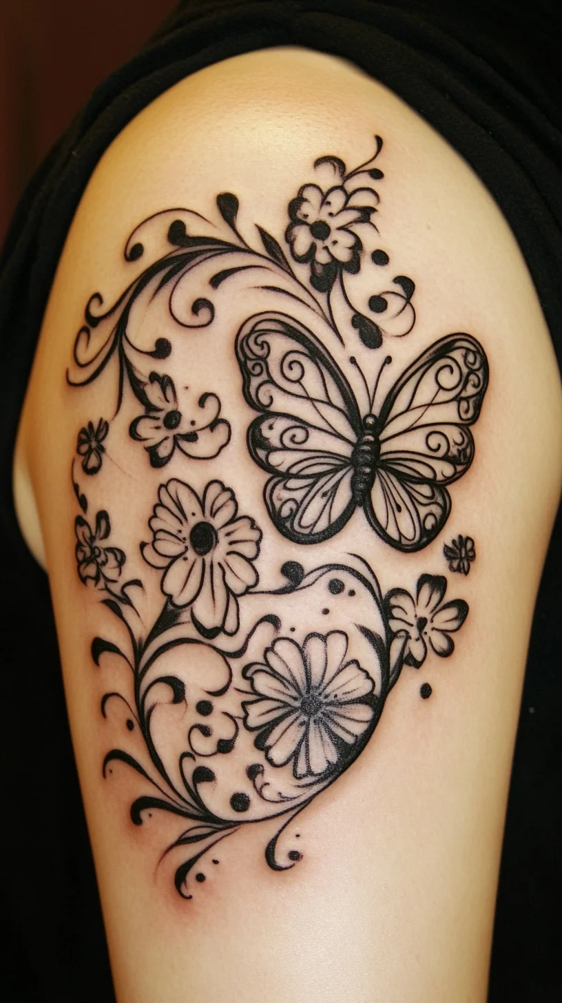 Delicate Butterfly and Floral Tattoo: Embrace Nature's Elegance