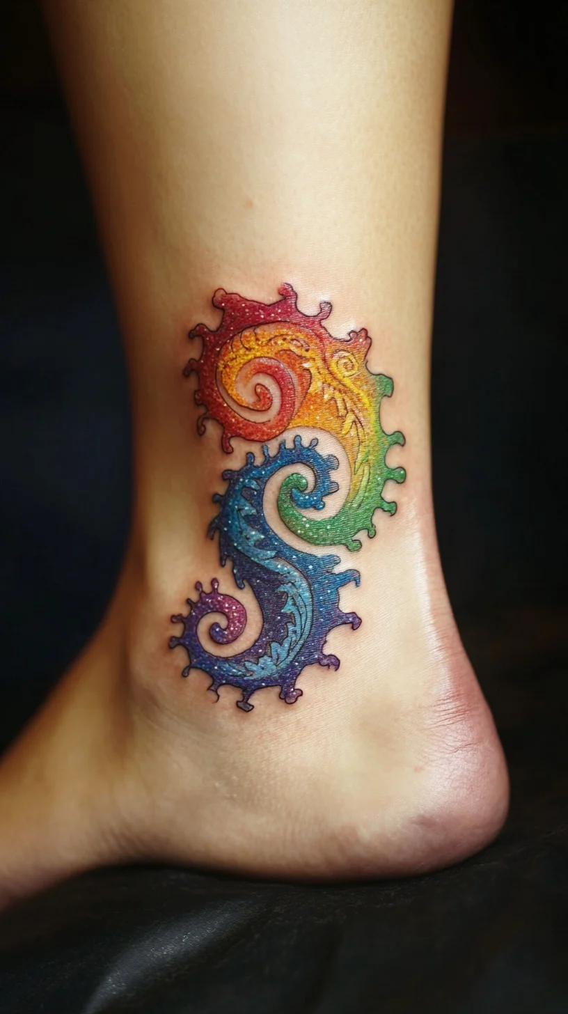 Dive Into Color: Stunning Rainbow Seahorse Tattoo for a Splash of Personality