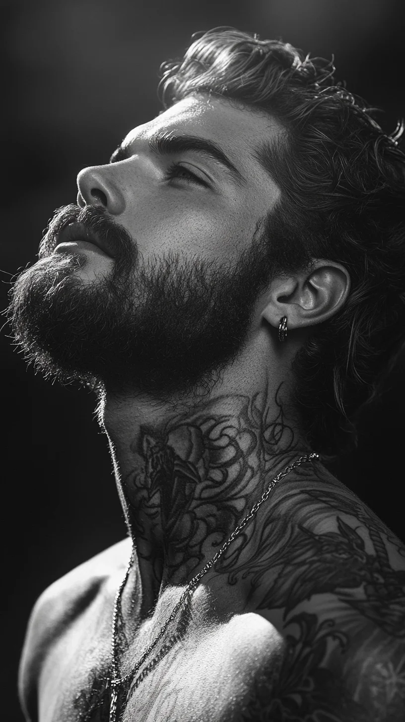 Effortlessly Bold: The Ultimate Tattooed Look with Rugged Beard Style