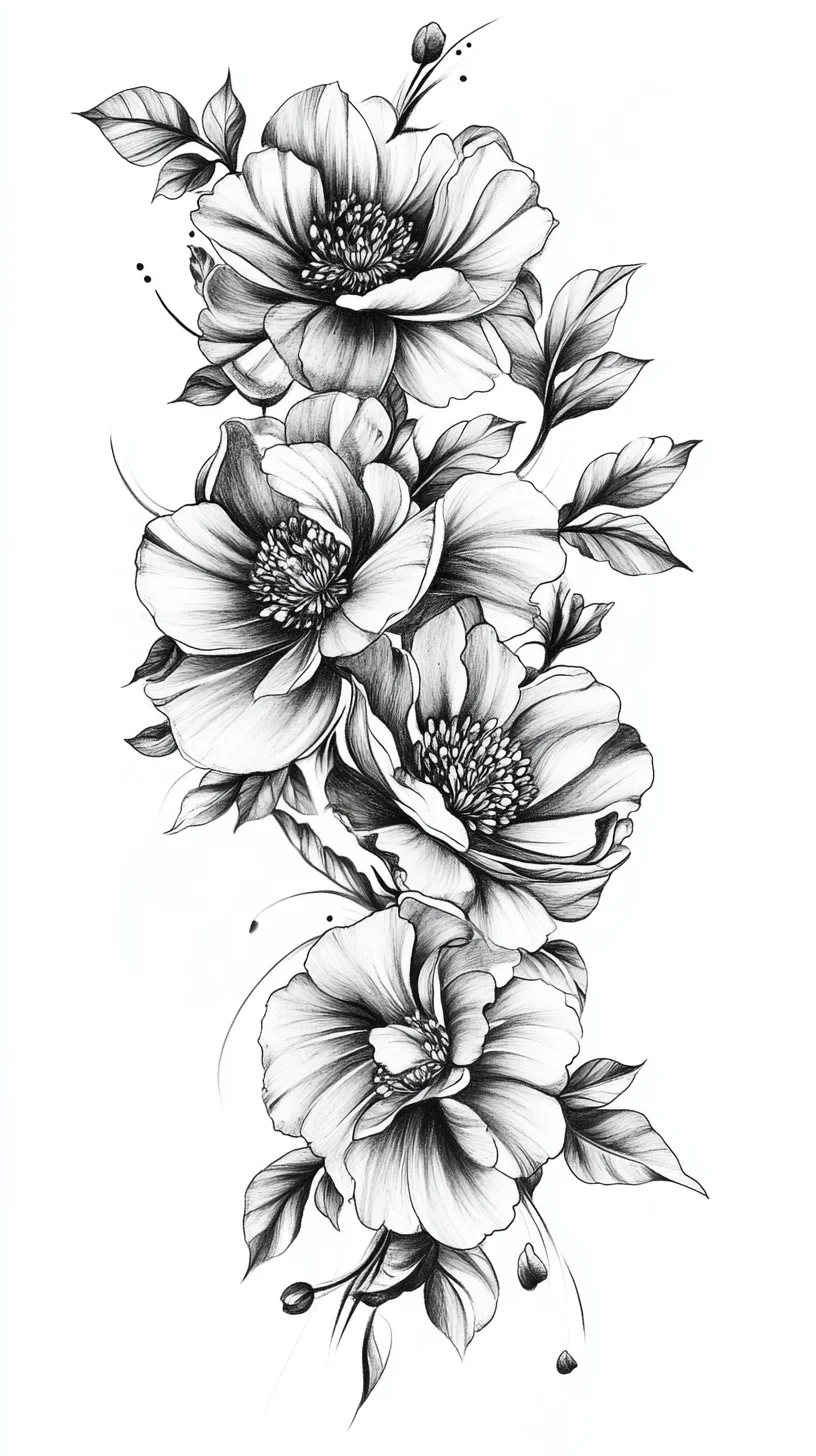 Elegant Black and White Floral Tattoo: A Timeless Statement of Grace