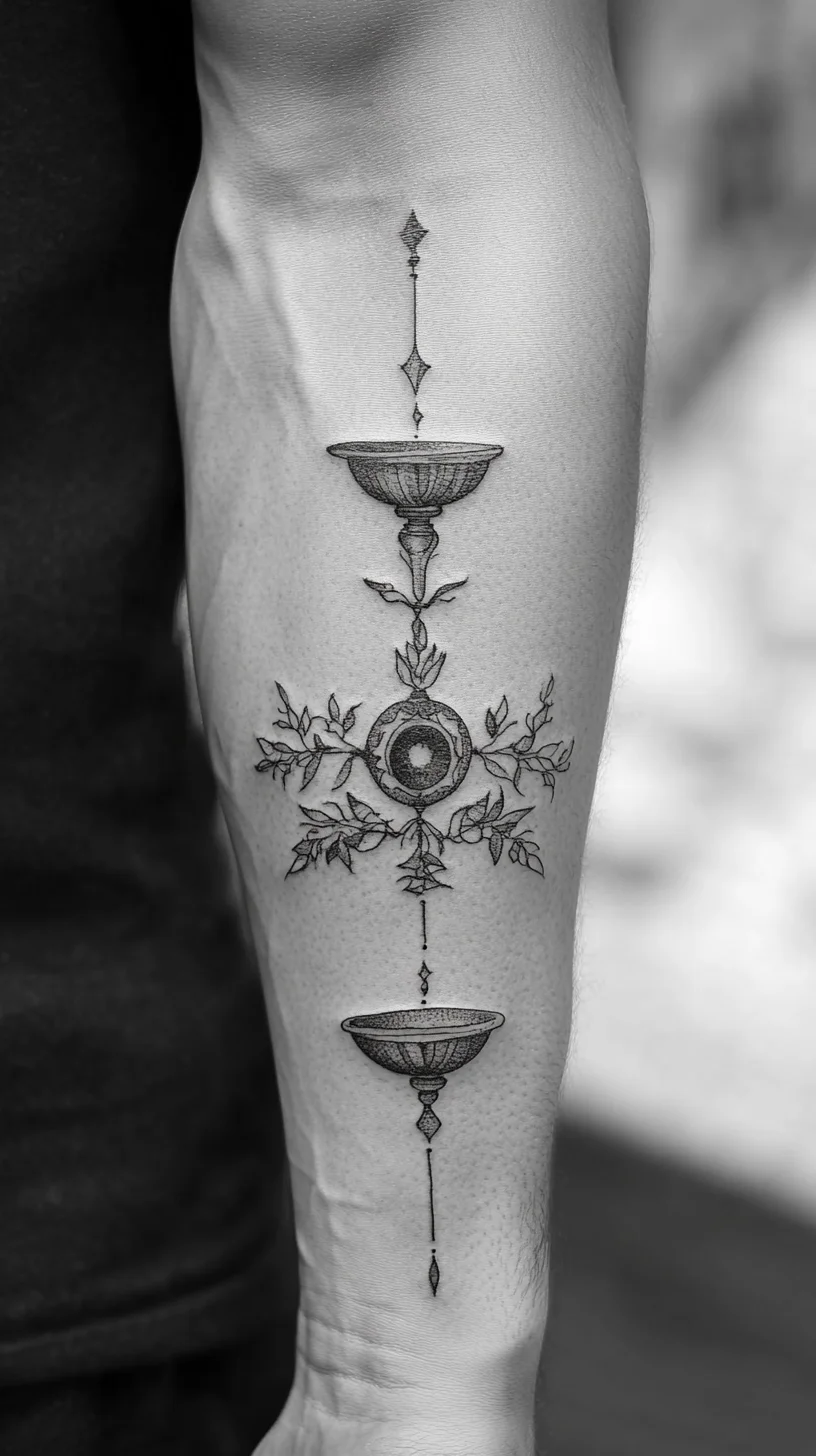 Elegant Botanical Geometry: A Unique Arm Tattoo Design