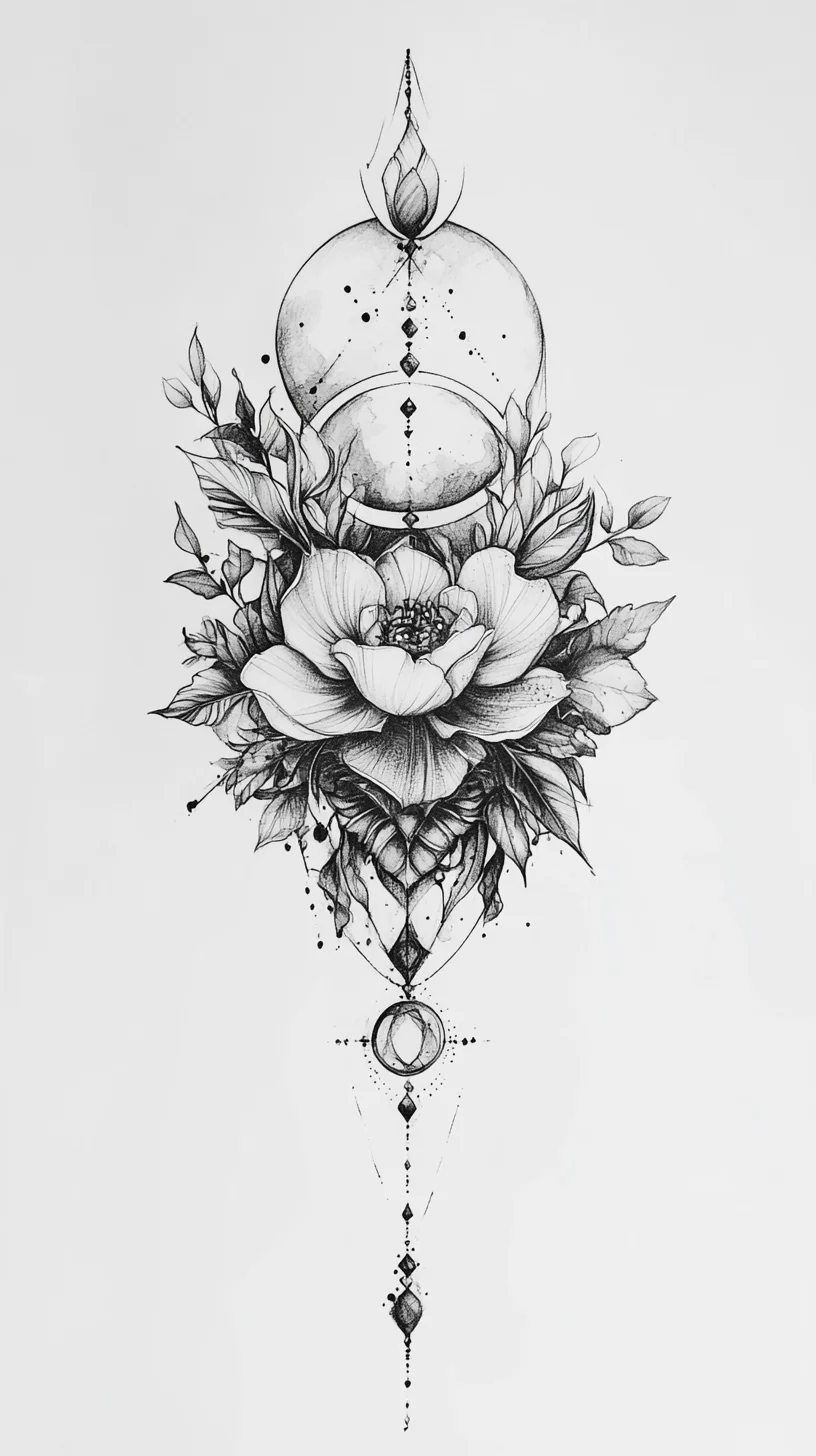 Elegant Floral Fusion: A Stunning Mono-Black Botanical Tattoo Design