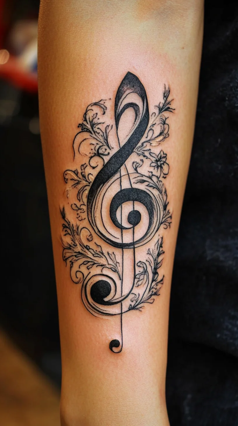 Elegant Floral Musical Note Tattoo: A Harmonious Blend of Art and Passion