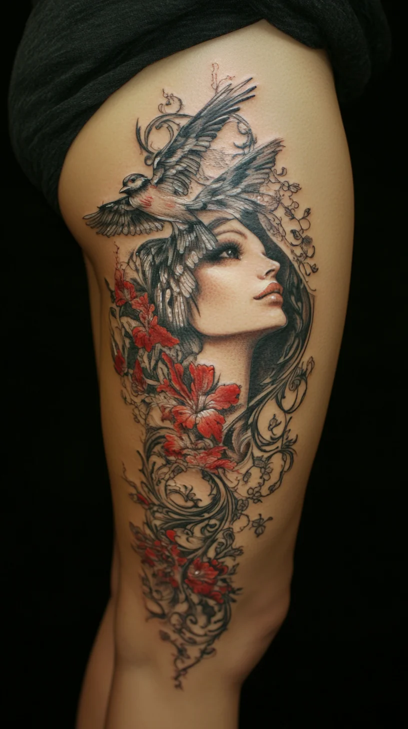 Elegant Floral Portrait Tattoo: A Fusion of Nature and Femininity