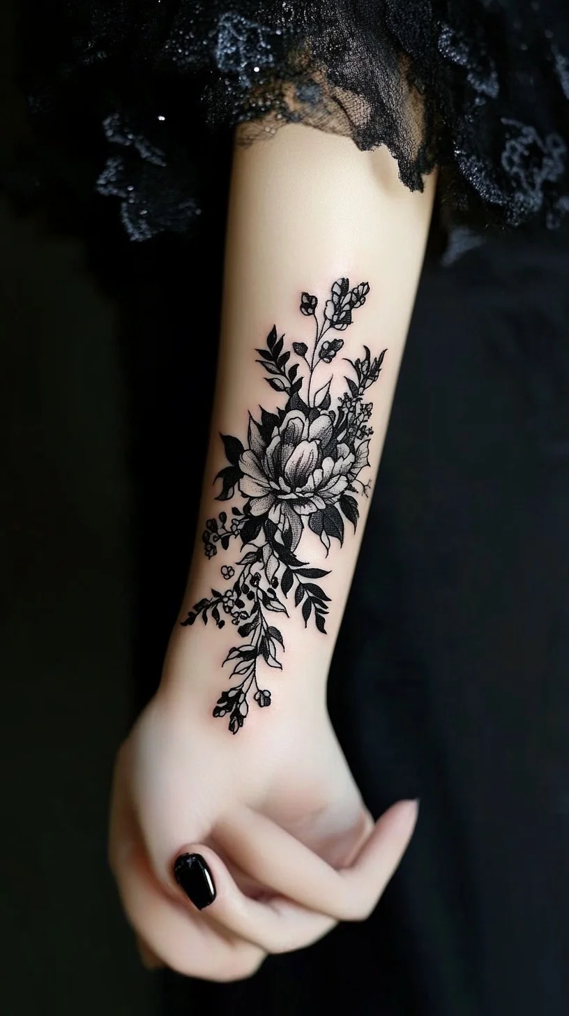 Elegant Floral Tattoo: Embrace Nature’s Beauty with a Stunning Black Ink Design