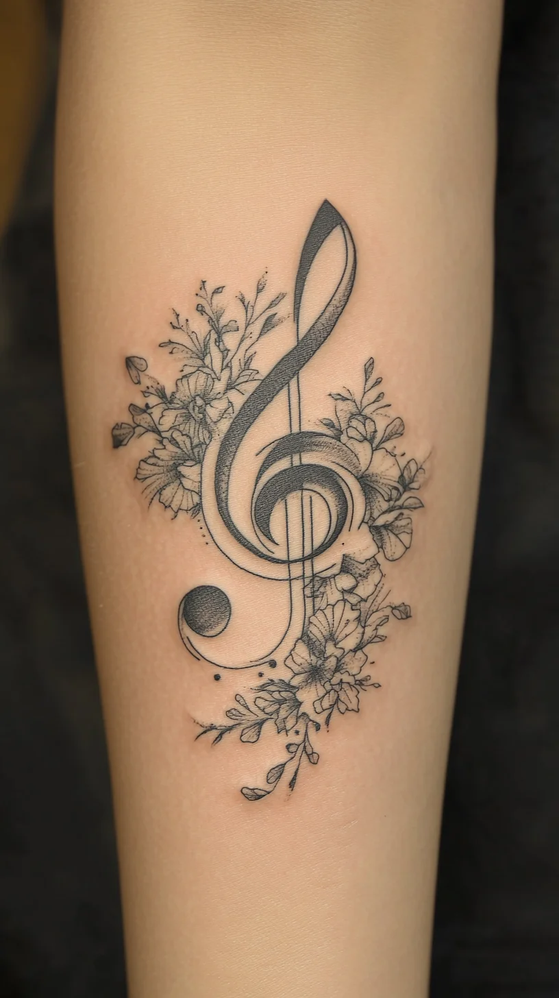 Elegant Floral Treble Clef Tattoo: A Harmonious Blend of Art and Nature