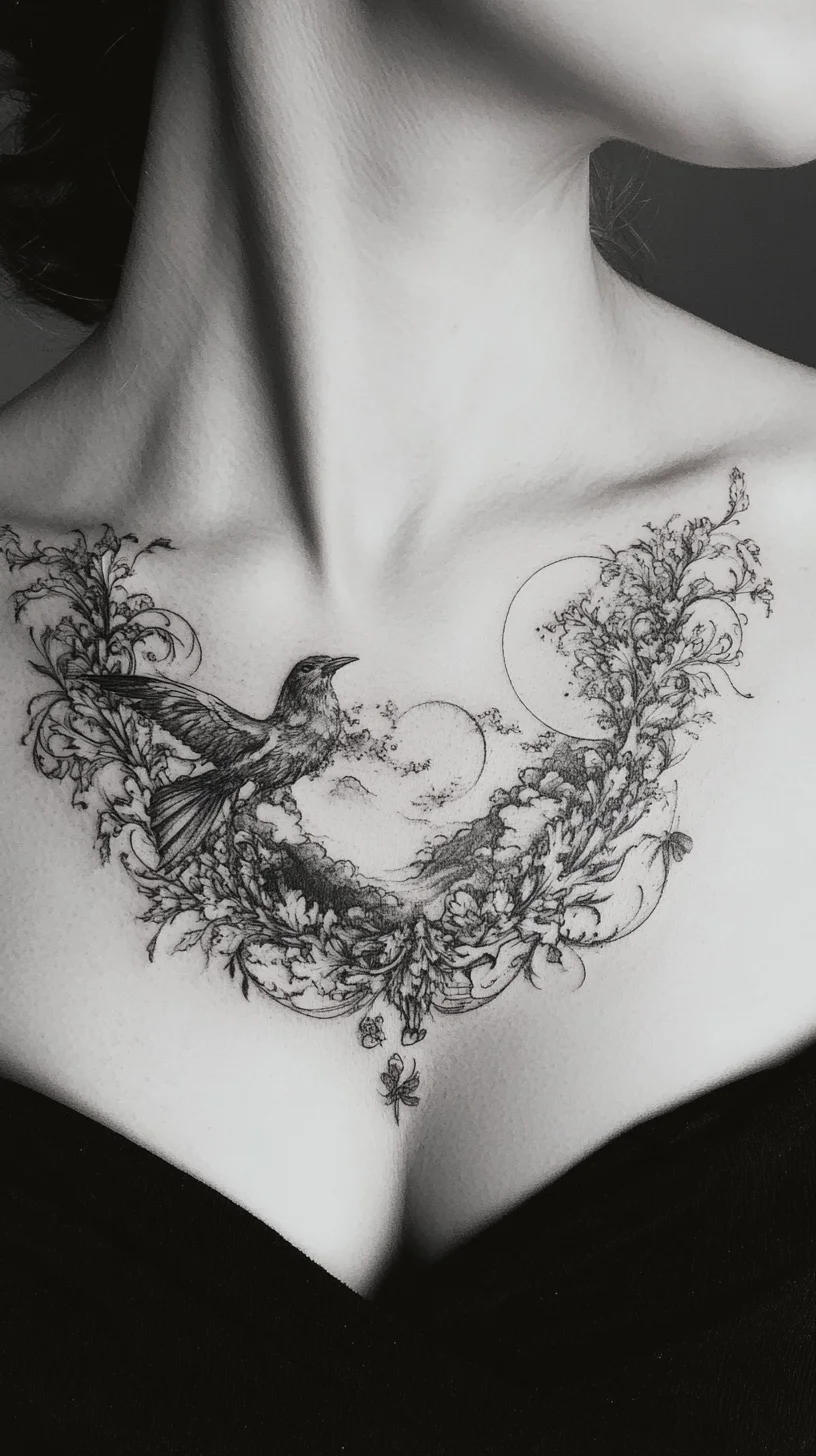 Elegant Nature-Inspired Chest Tattoo: A Flourish of Art and Meaning