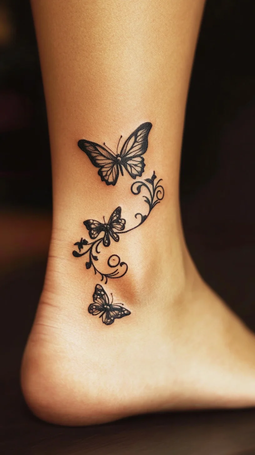 Elegantly Whimsical: The Butterfly Flourish Ankle Tattoo for a Delicate Touch