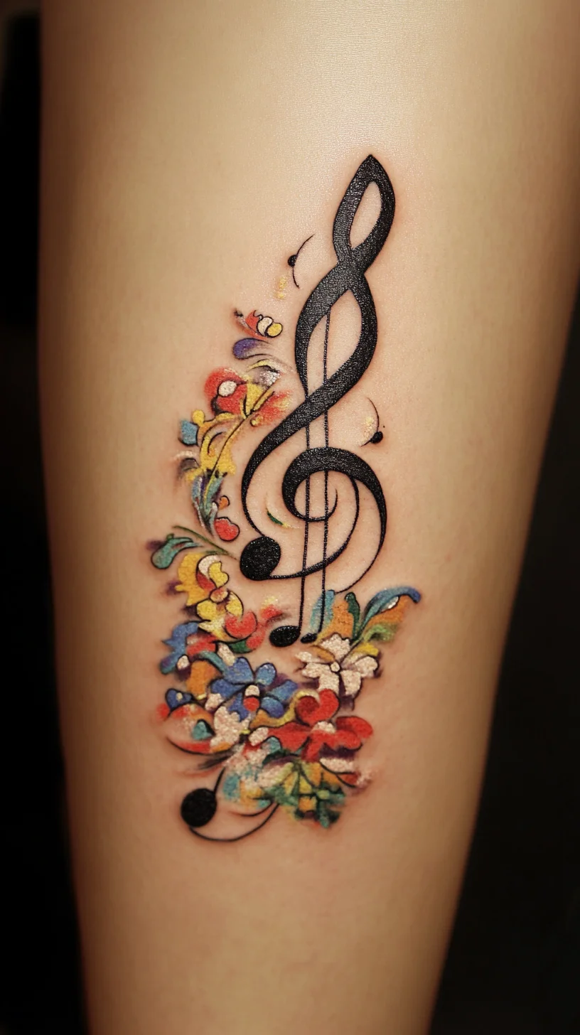 Elevate Your Ink: A Lively Floral Music Note Tattoo Design