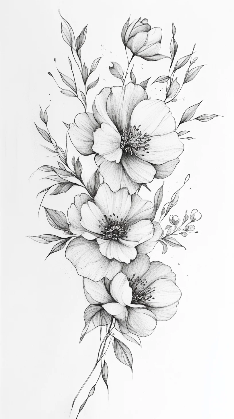 Elevate Your Look with Elegant Floral Line Art Tattoos