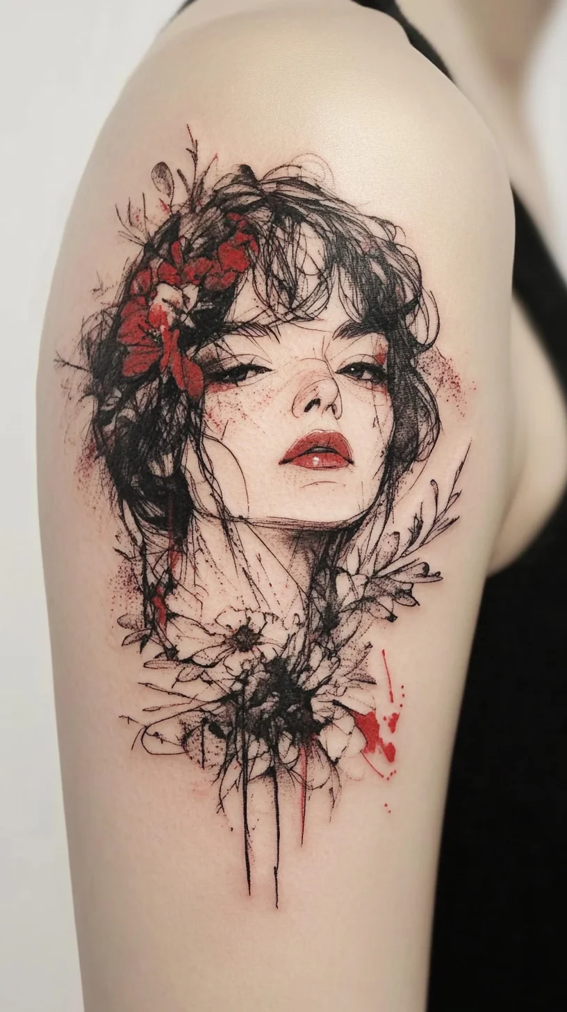 Embrace Artistic Elegance: Stunning Floral Portrait Tattoo for the Bold and Beautiful