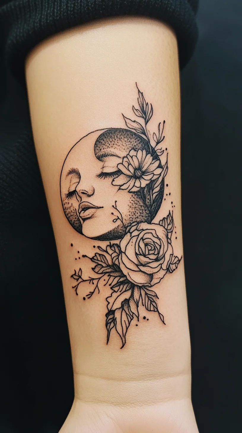 Embrace Elegance: Moonlit Floral Tattoo Design for Timeless Charm