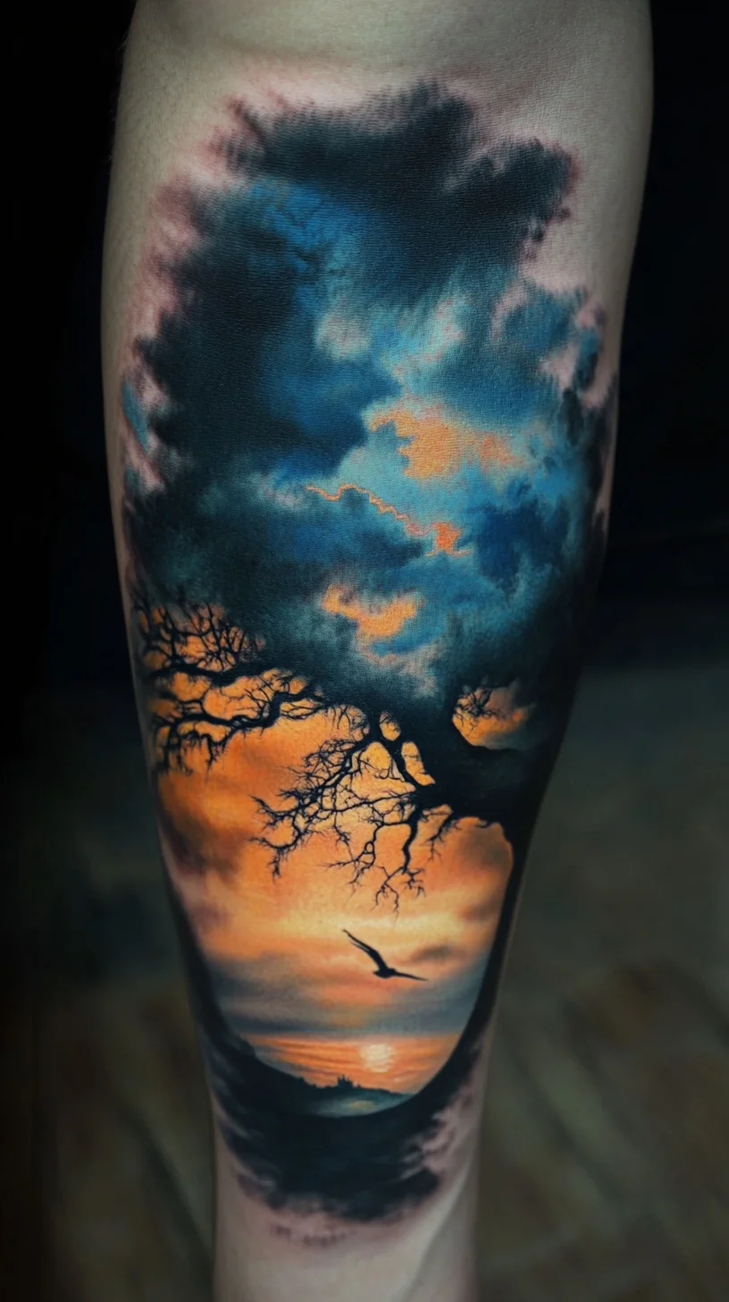 Embrace Nature: Stunning Realistic Sky and Tree Tattoo for a Unique Statement