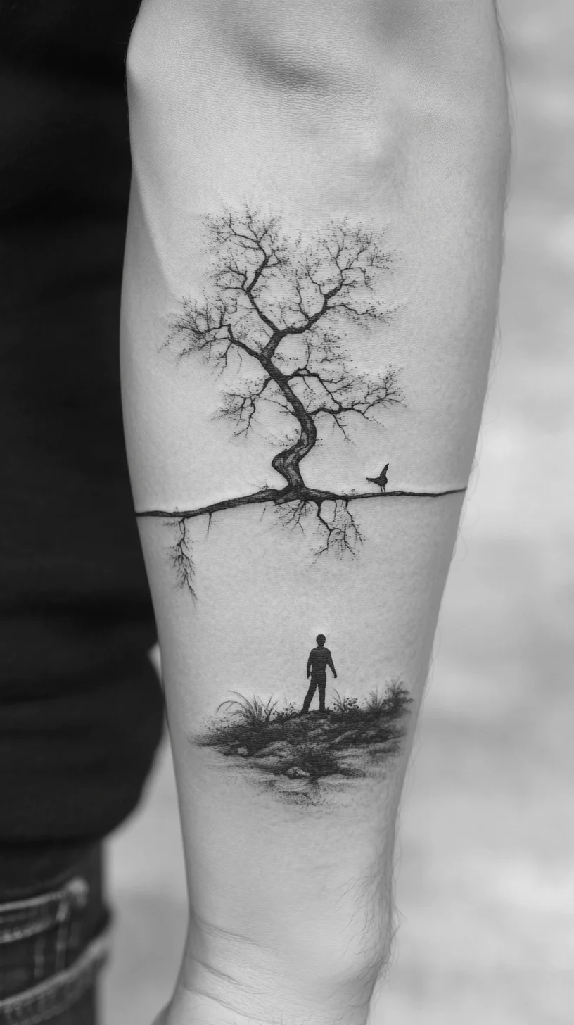 Embrace Nature: Stunning Tree and Silhouette Tattoo for Timeless Elegance