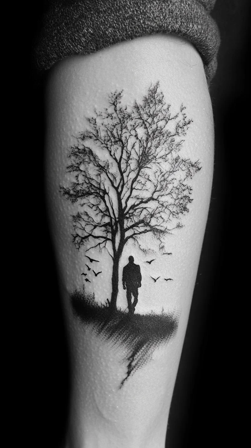 Embrace Nature with an Enchanting Silhouette Tattoo of Solitude and Serenity