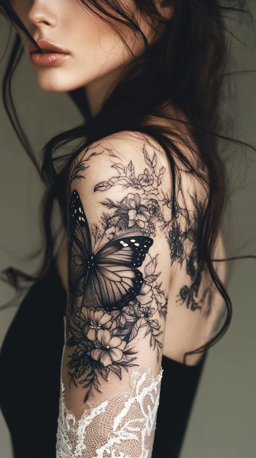 Embrace Nature with this Stunning Butterfly and Floral Tattoo Design