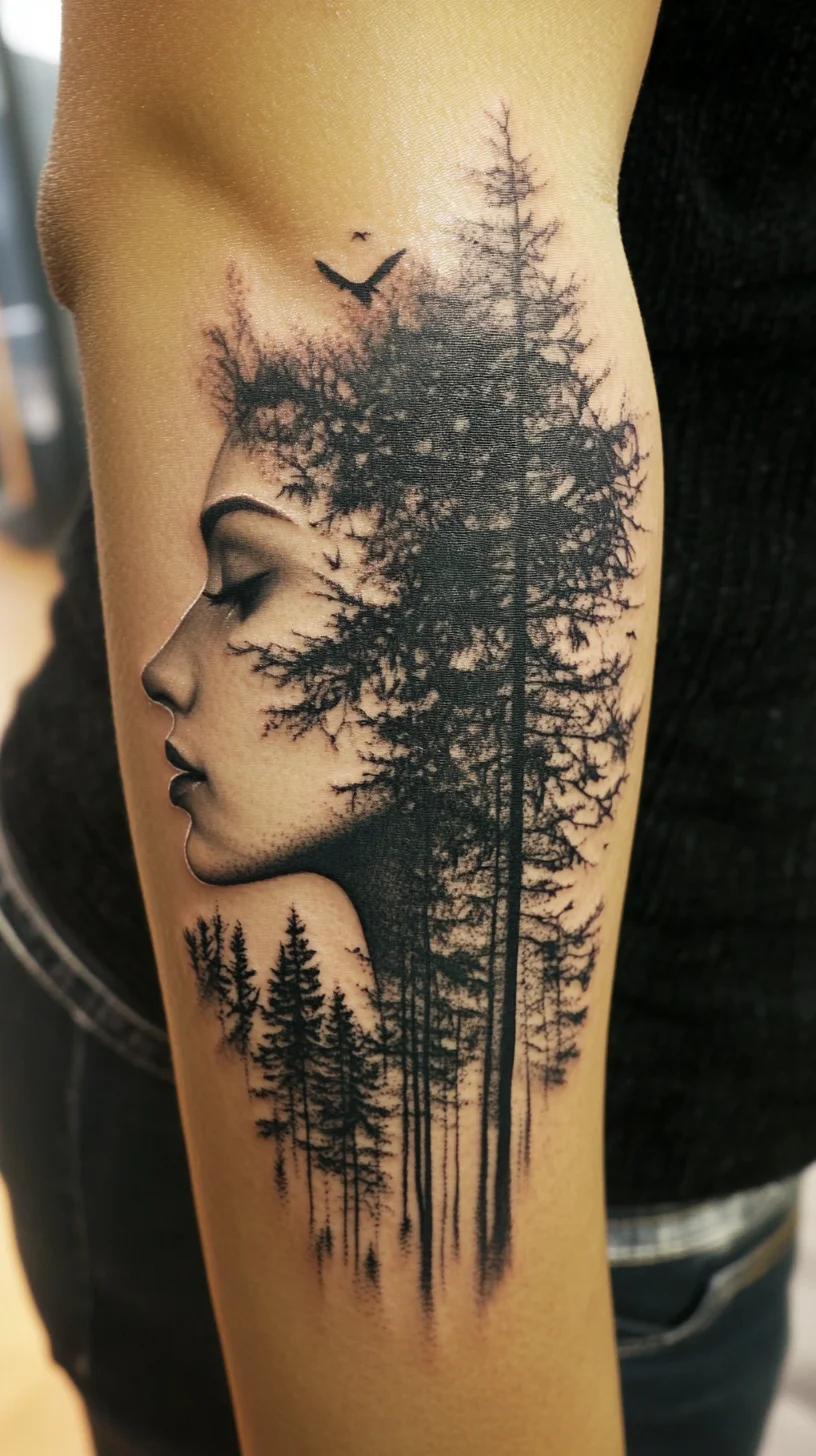 Embrace Nature with This Stunning Silhouette & Forest Tattoo Design