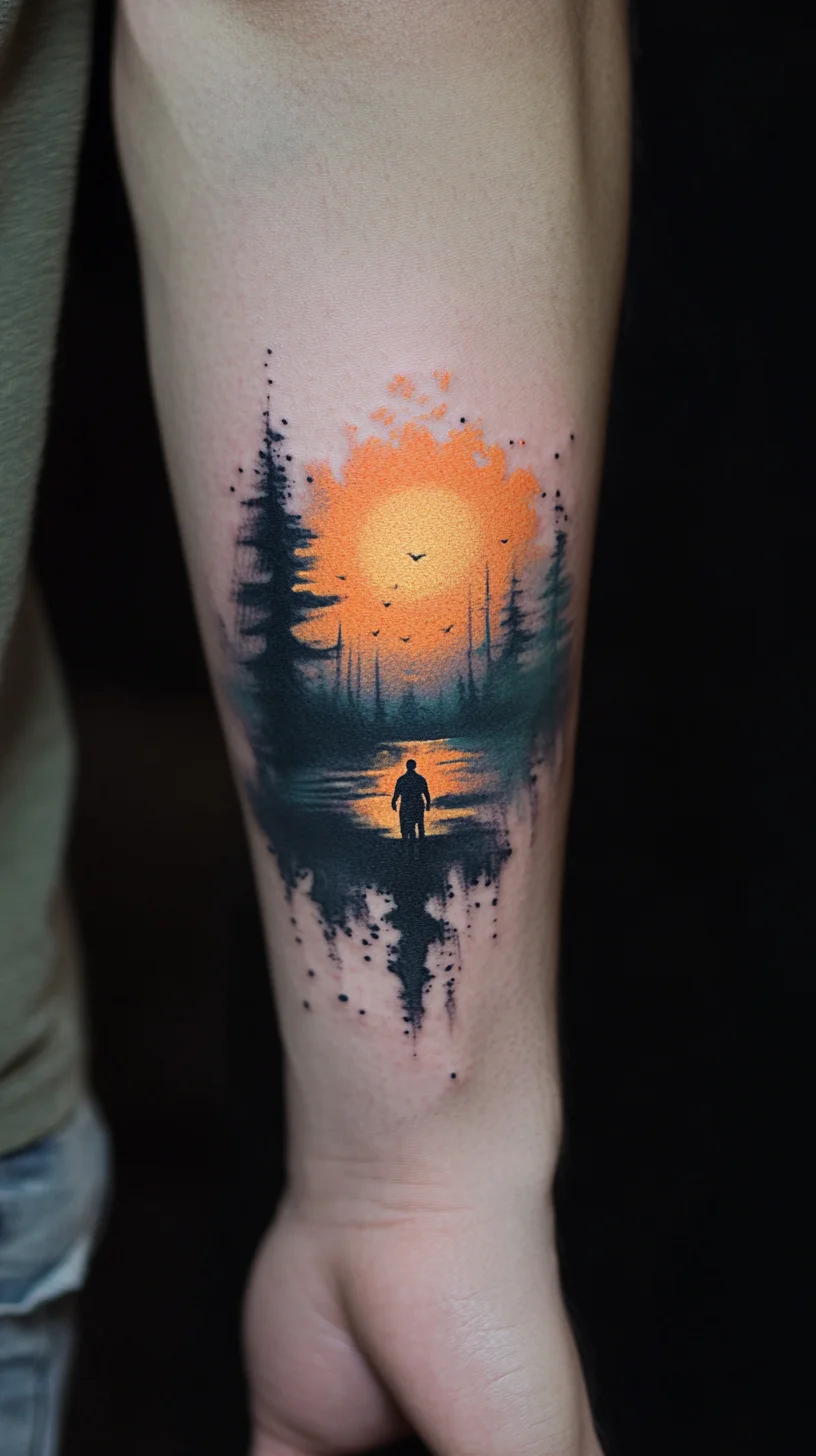 Embrace Nature with This Stunning Sunset Silhouette Tattoo Design