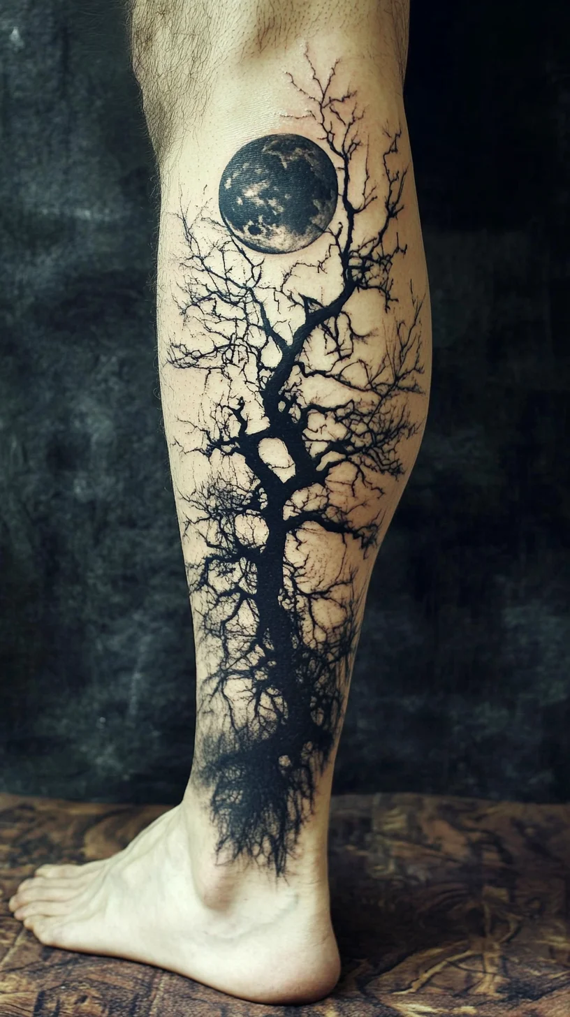 Embrace Nature's Artistry: A Captivating Tree-Moon Tattoo Design