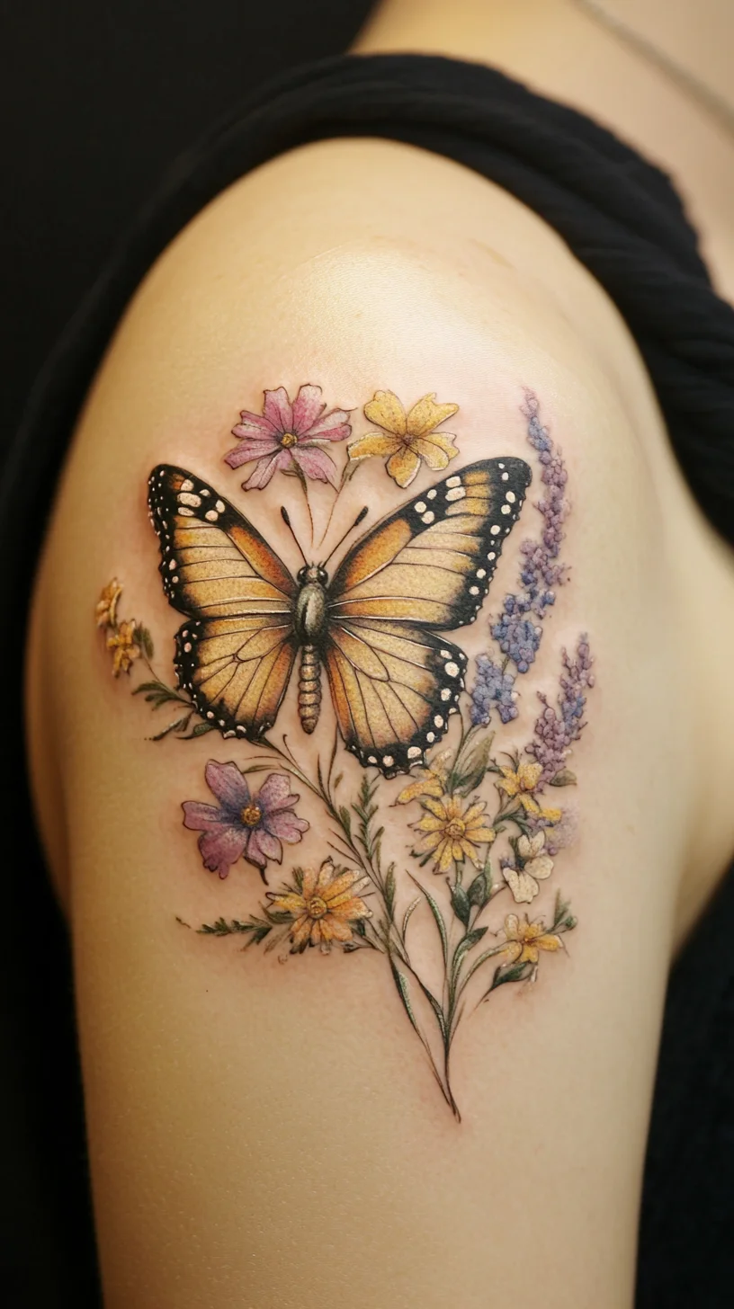 Embrace Nature’s Beauty: Captivating Butterfly and Floral Tattoo Design