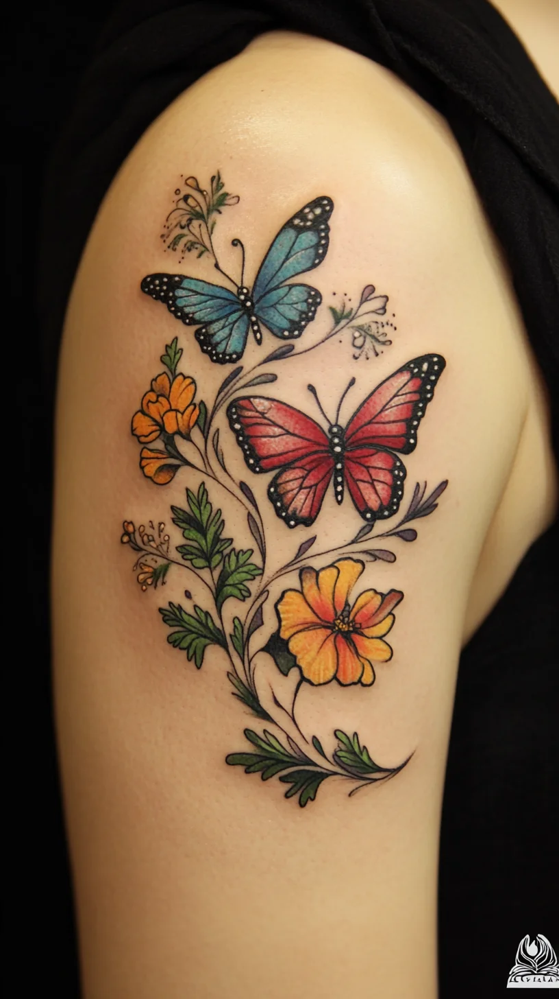 Embrace Nature's Beauty with Whimsical Butterfly and Floral Tattoos