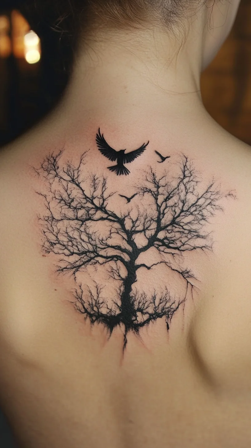 Embrace Nature's Elegance: Stunning Tree and Bird Tattoo for a Bold Statement