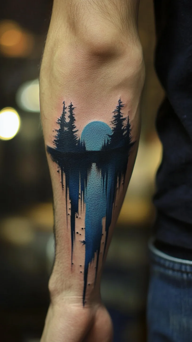 Embrace Nature's Serenity: Stunning Blue Forest Reflection Tattoo