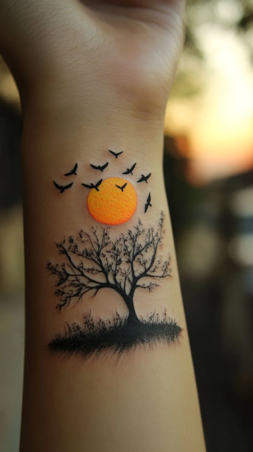 Embrace Nature’s Serenity: Stunning Sunset and Tree Tattoo Inspiration