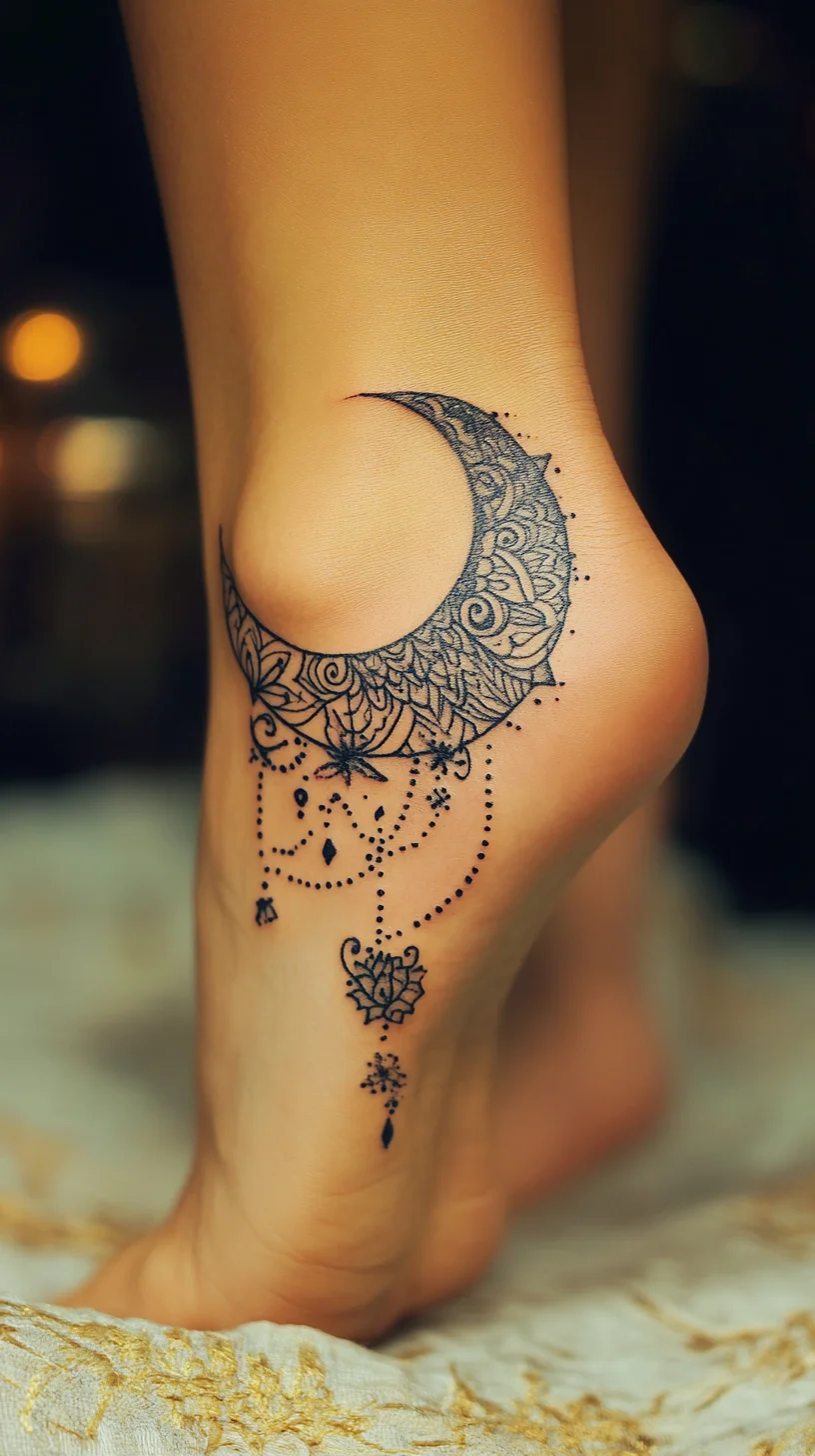 Embrace the Cosmic Charm: Intricate Moon Graphic Foot Tattoo