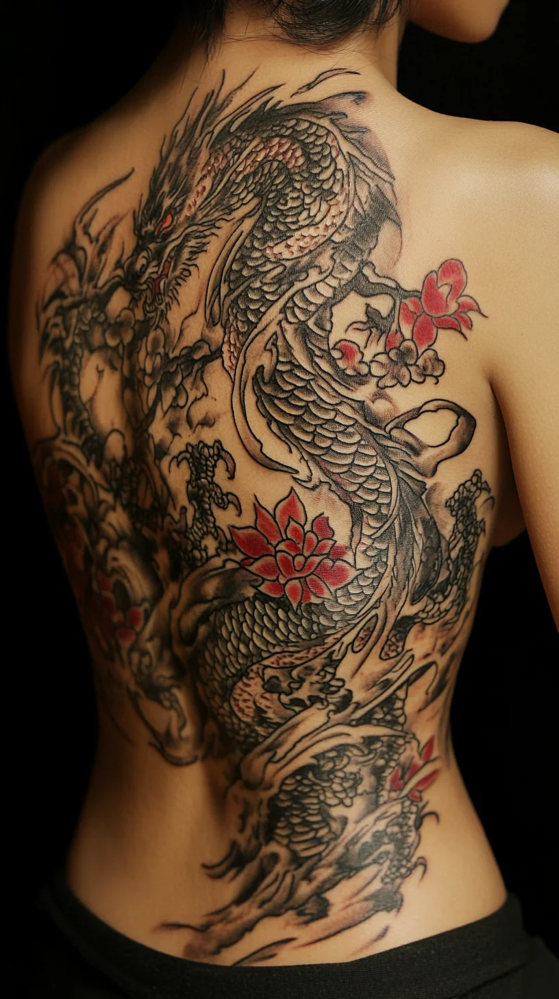 Embrace the Mythical Allure: Stunning Dragon Tattoo with Floral Accents