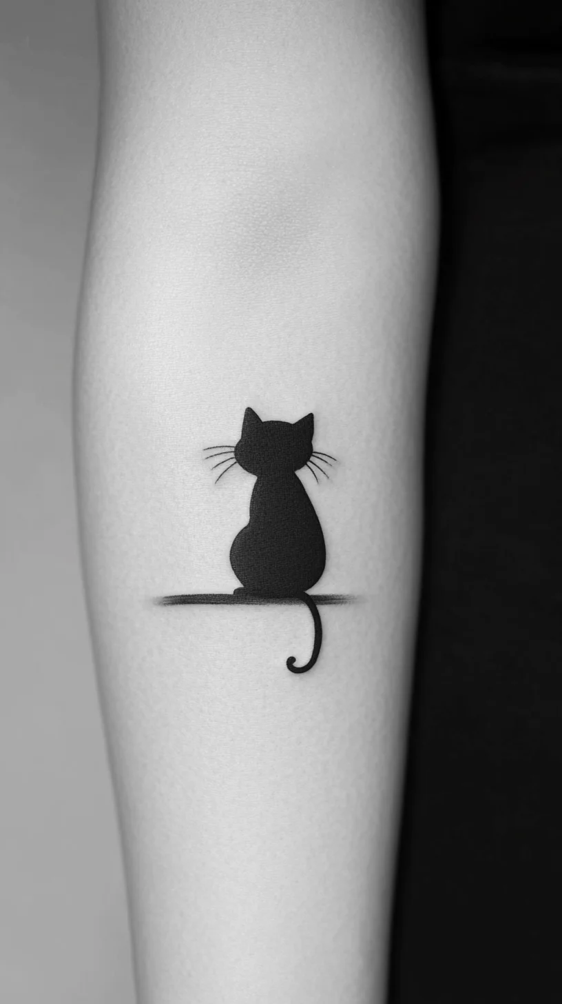 Embrace Whimsy with This Charming Black Cat Silhouette Tattoo