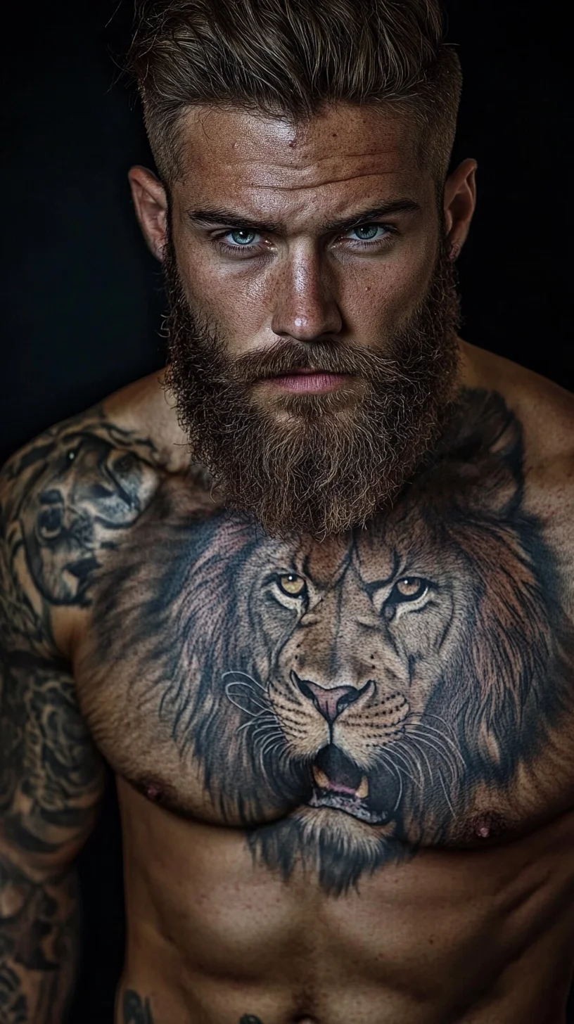 Embrace Your Inner King with This Majestic Lion Tattoo and Rugged Grooming Style