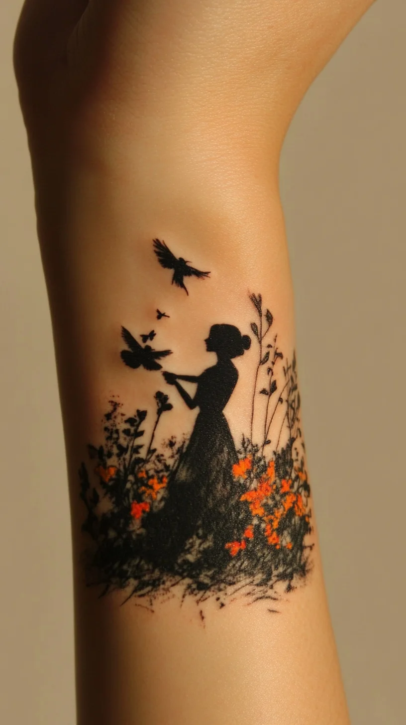 Enchanting Silhouette: A Tattoo Celebrating Freedom and Nature’s Beauty