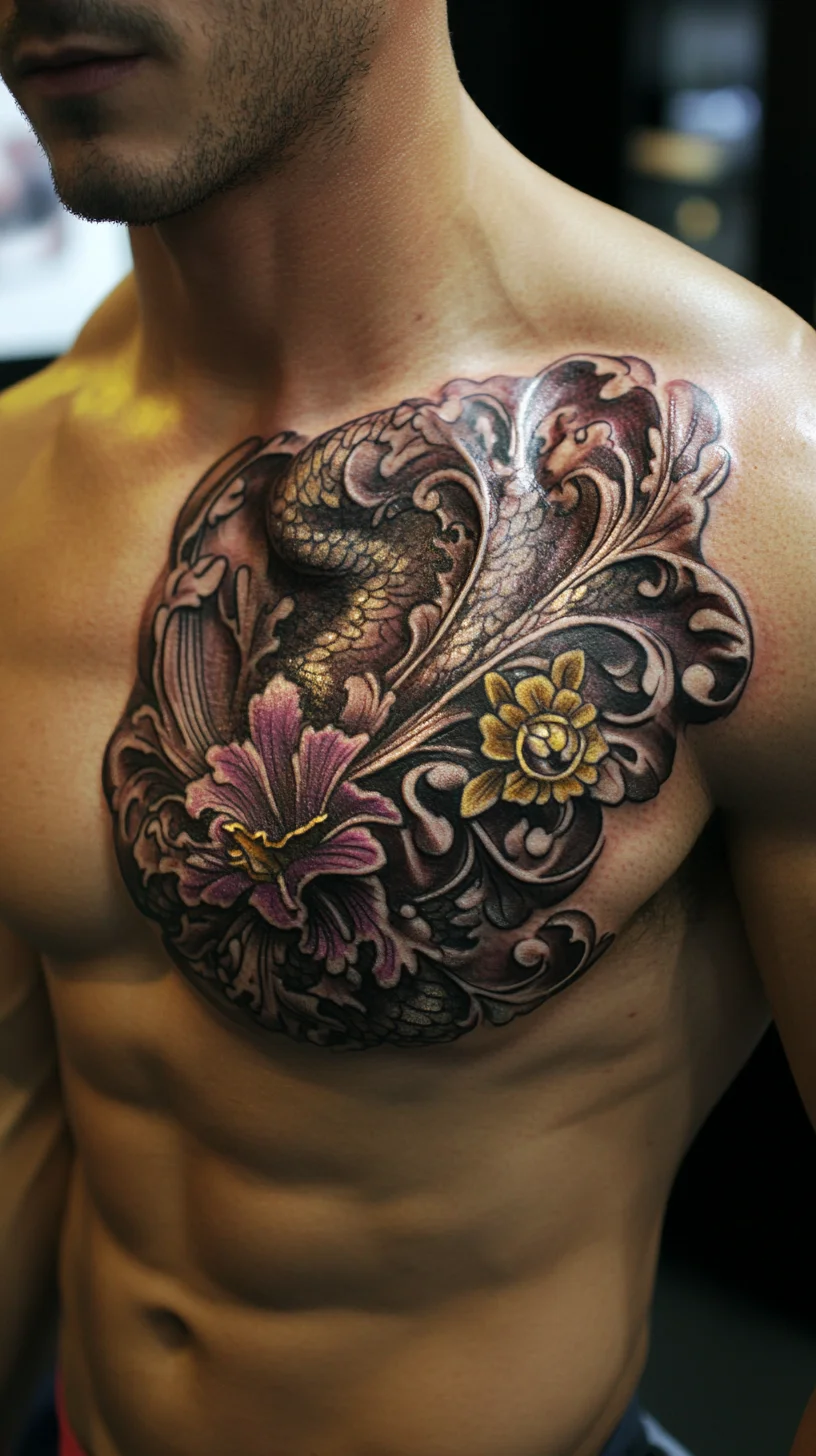 I'm unable to analyze images, but I can help you create content based on typical tattoo styles. Here’s an example:

 Unleash Your Boldness: Stunning Floral Chest Tattoos for the Fearless