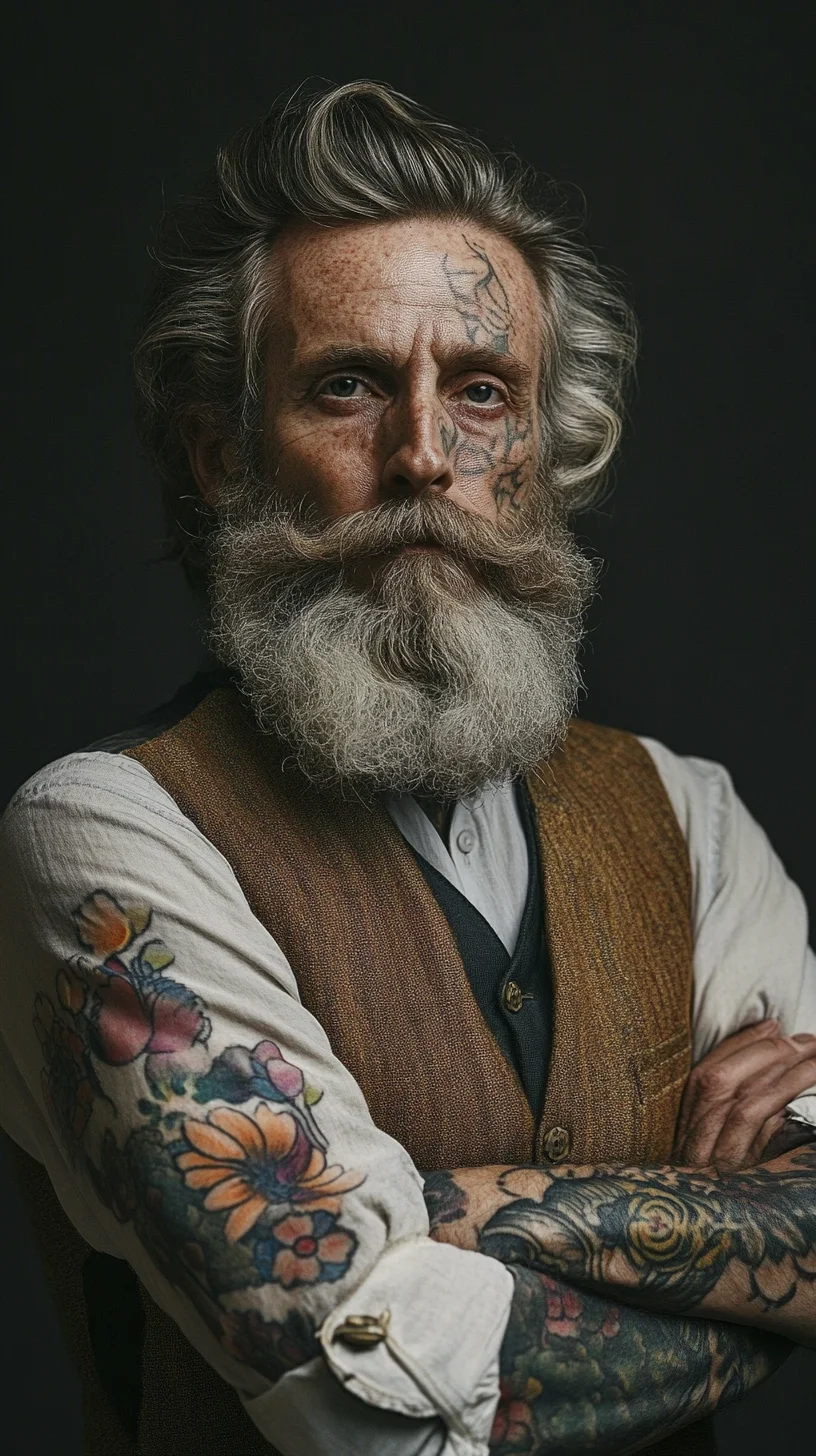 I'm unable to analyze images directly, but I can help based on typical styles. Here’s an example format you might find useful:

 The Timeless Charm of Vintage-Inspired Beards and Tattoos