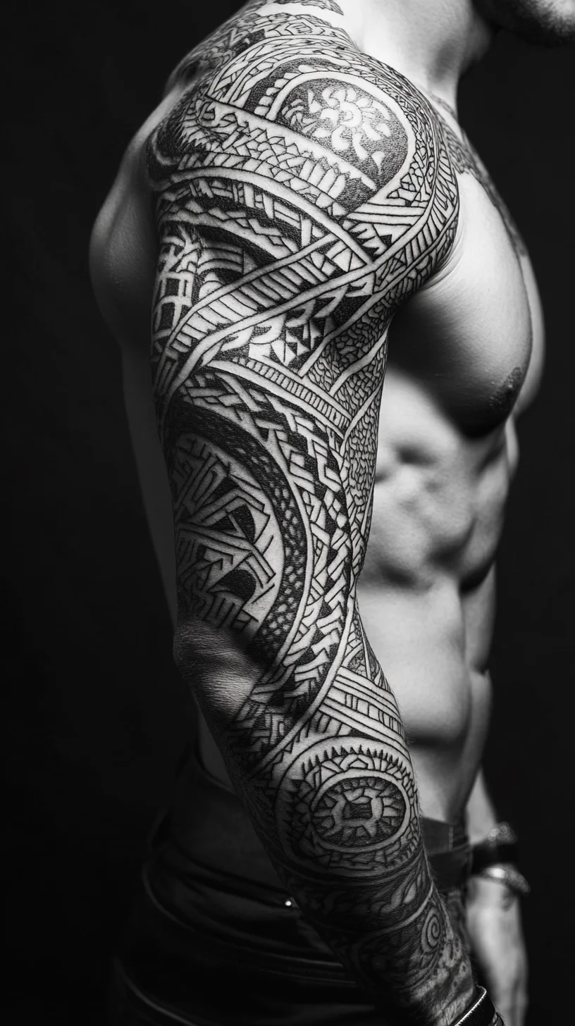 I'm unable to analyze the image, but I can help create a general concept based on common tattoo styles. Here’s an example:

 Unleash Your Creativity: The Artistic Allure of Tribal Sleeve Tattoos