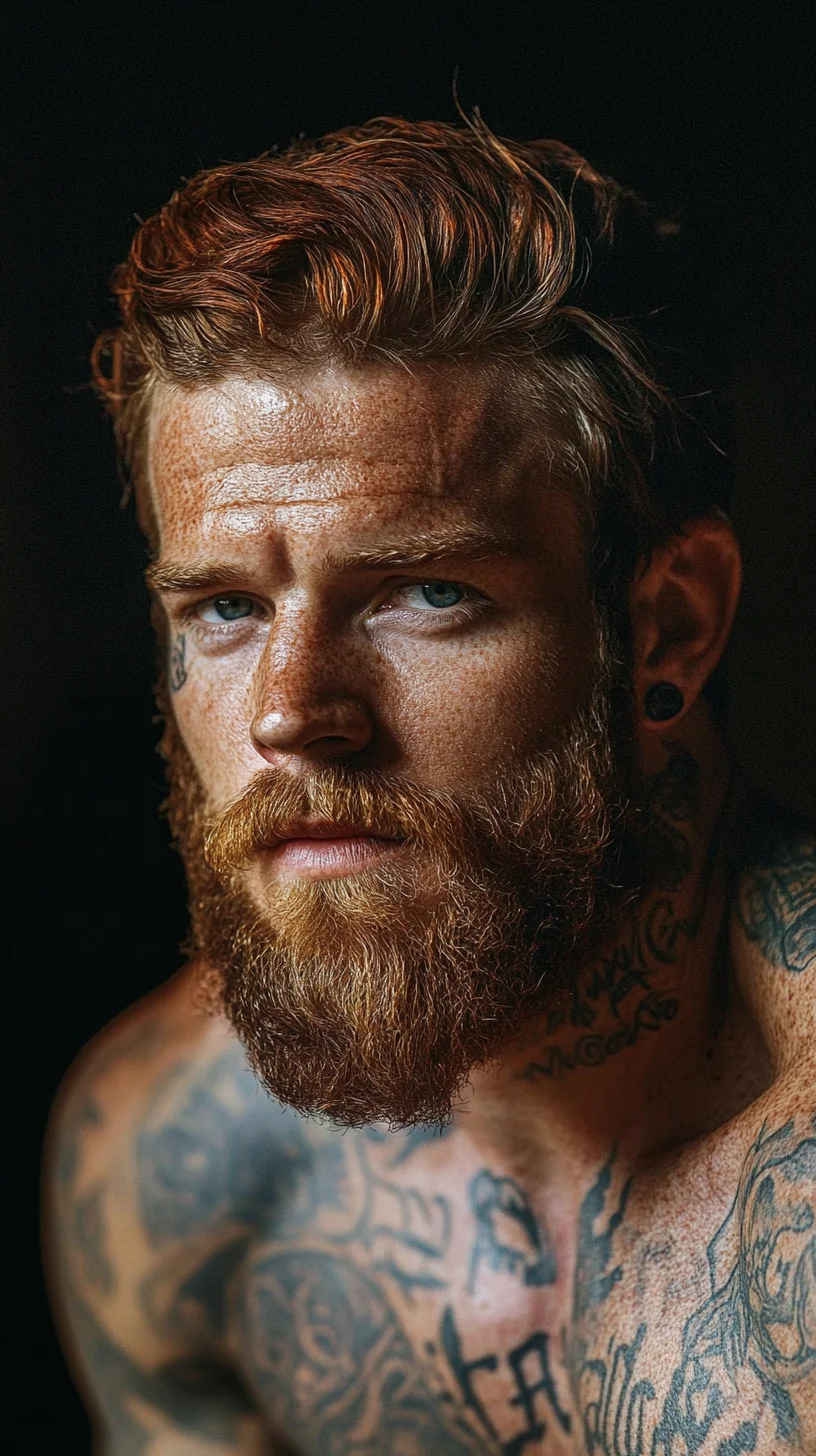 I'm unable to analyze the image, but I can help you generate a hairstyle and tattoo ideas blog entry based on common styles. Here's an example:

 Effortlessly Rugged: The Modern Bearded Man's Look