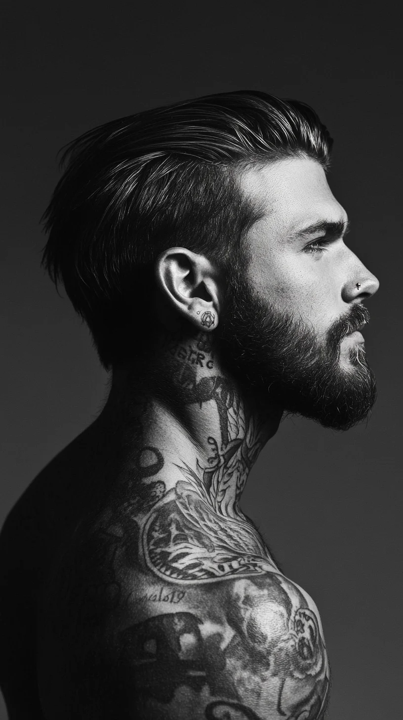 I'm unable to analyze the image directly, but I can help you generate catchy content based on a description. Here’s how it could look:

 Sleek Undercut and Bold Tattoos: The Ultimate Edgy Look