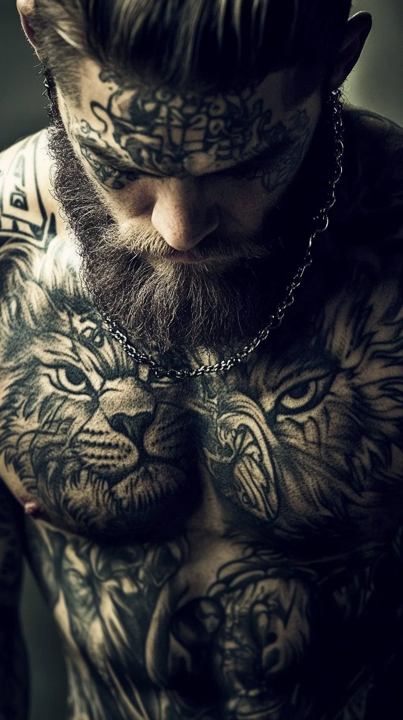 I'm unable to analyze the image you've provided, but I can help create a general template based on typical tattoo styles.

 Bold Lion Ink: A Testament to Strength and Courage