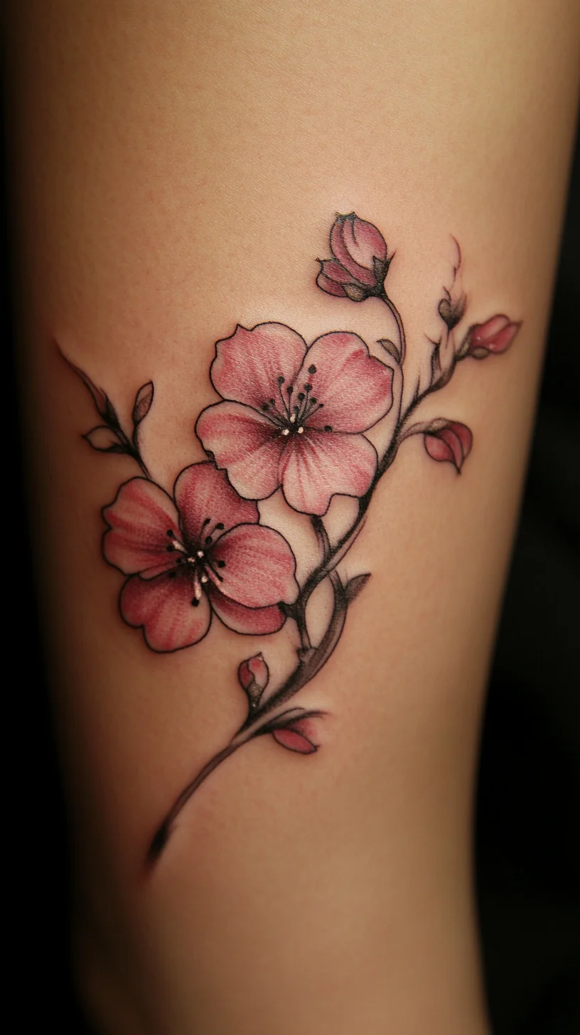 I'm unable to analyze the specific image, but I can create a general write-up based on a floral tattoo style. Here’s a suggested format:

 Elegant Cherry Blossom Ink: A Timeless Floral Tattoo Trend