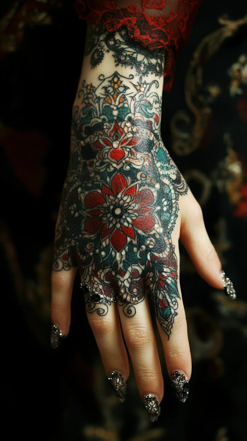 Intricate Floral Tattoo and Glamorous Nail Art: A Perfect Style Duo