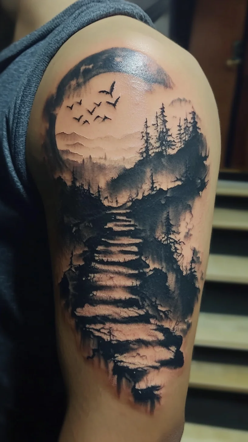 Nature's Serenity: A Mesmerizing Landscape Tattoo for Nature Lovers