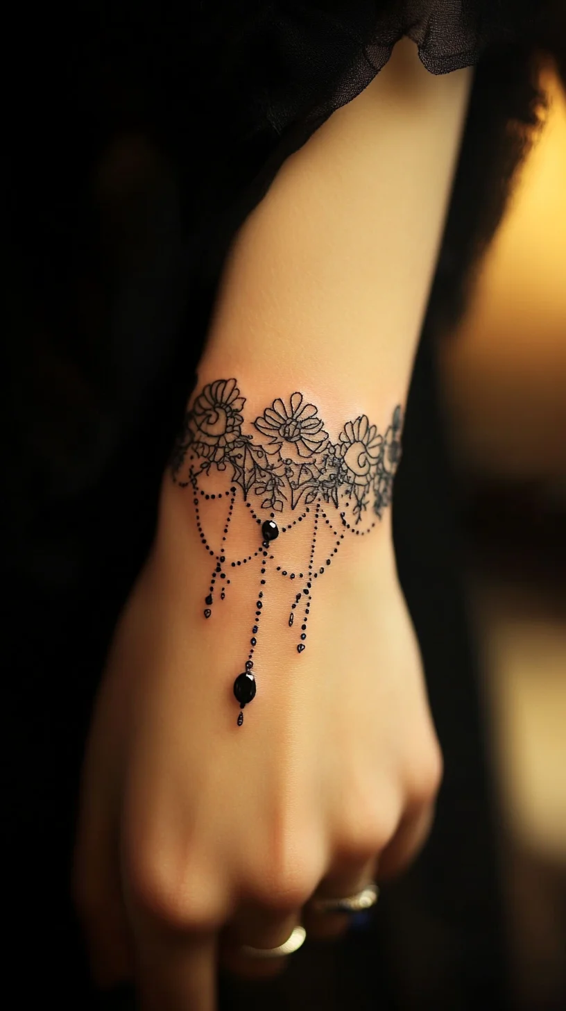 Stunning Black Lace Tattoo with Dainty Beaded Accents