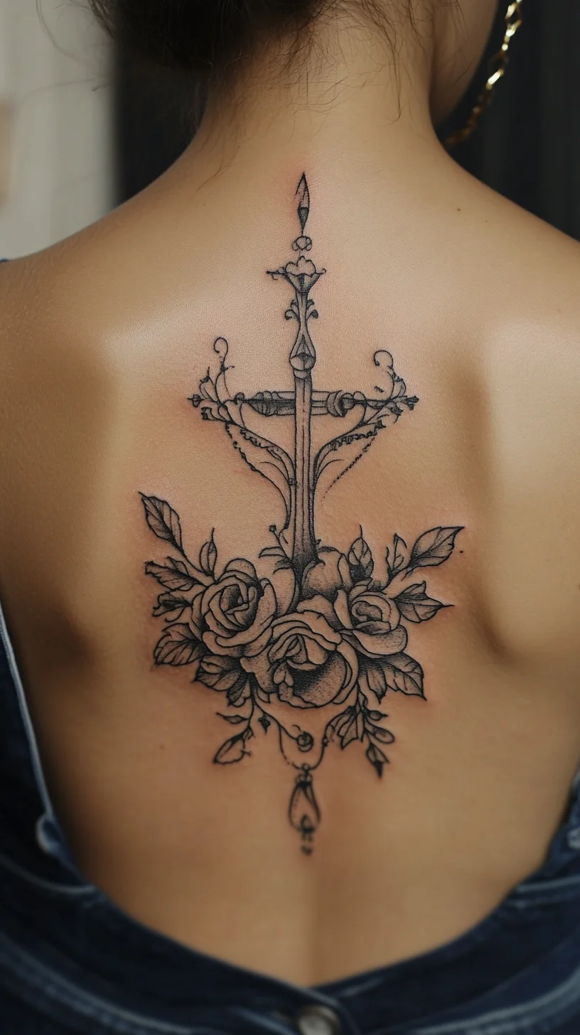 Timeless Elegance: A Bold Floral Sword Tattoo for the Modern Muse