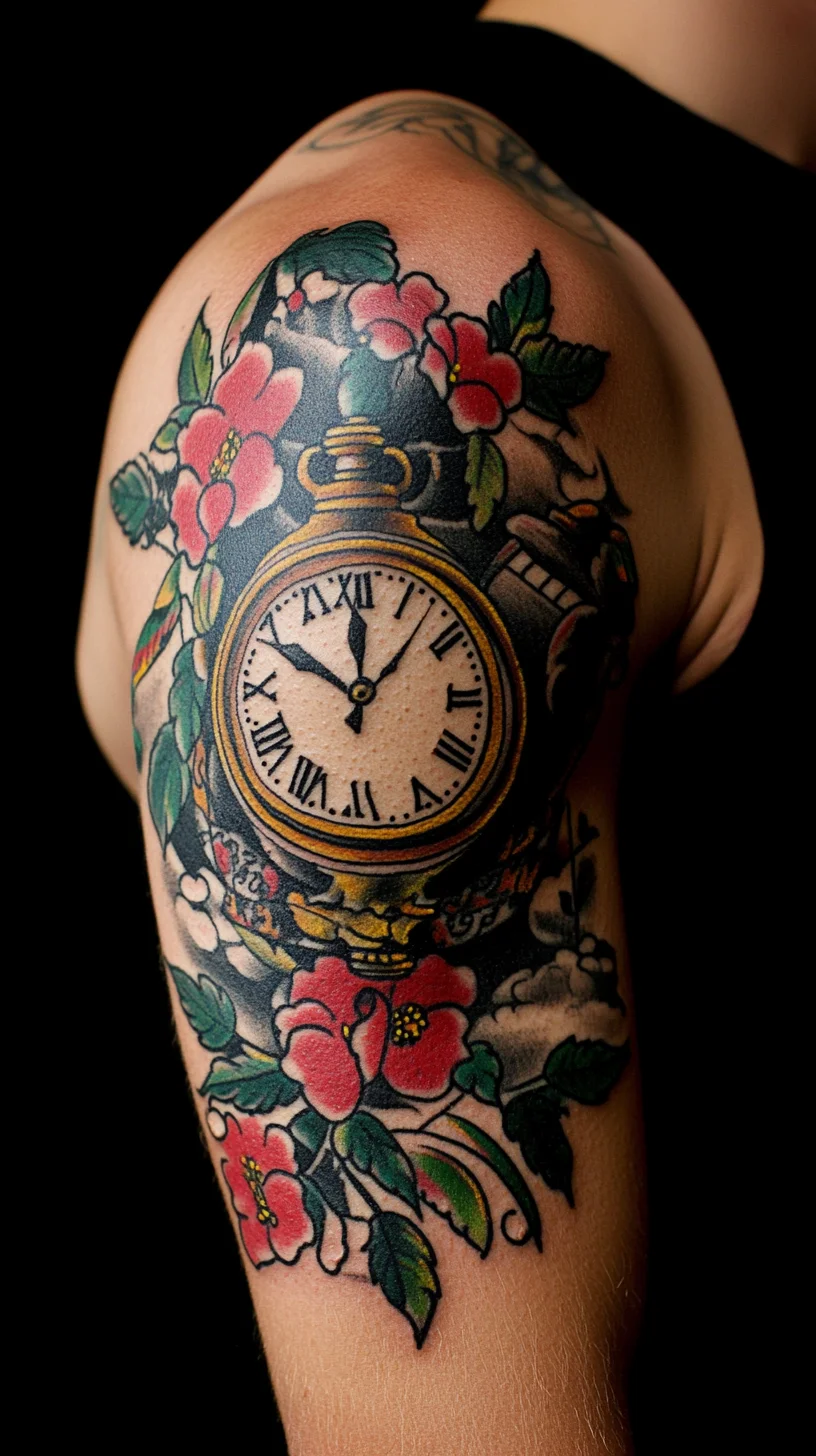 Timeless Elegance: A Floral Clock Tattoo That Captivates the Soul